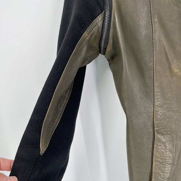 Improvd Knit Sleeve Lambskin Leather Moto Jacket - Picture 5 of 16